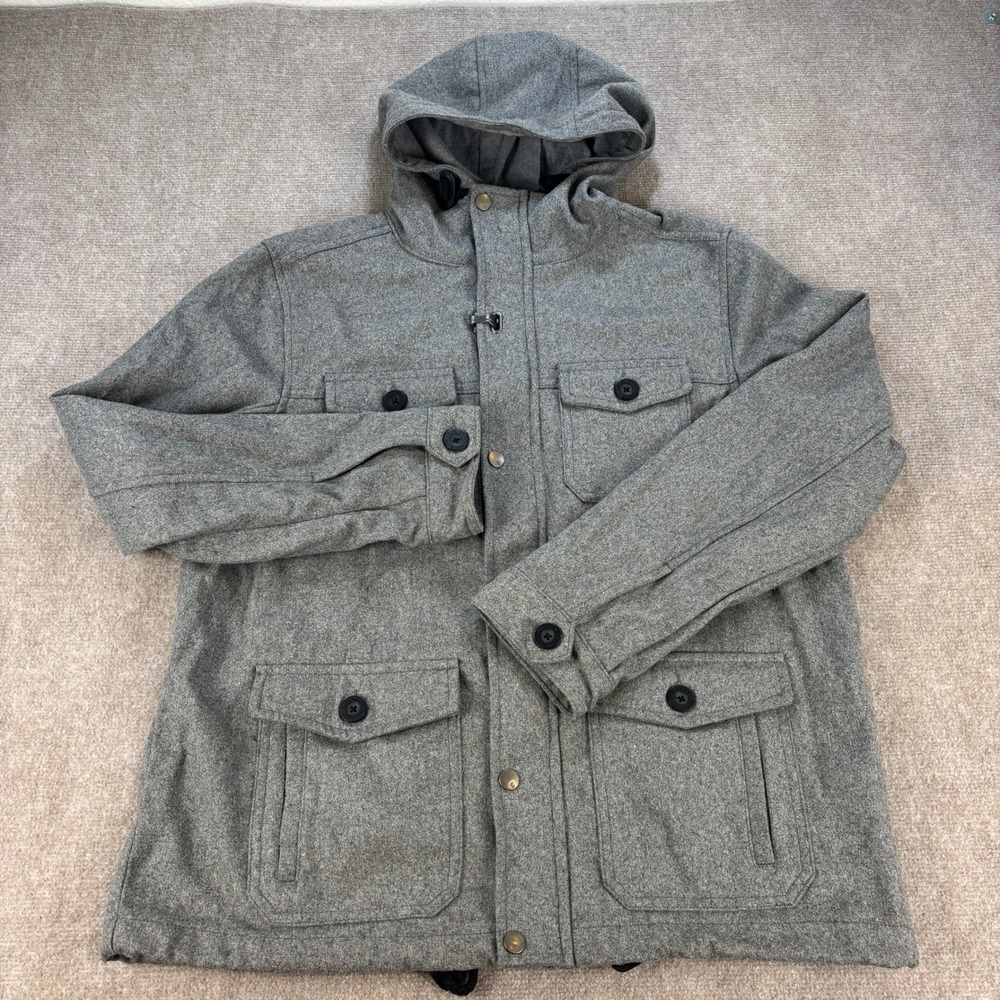 Nineteen Ninety One Cotton On Mens Grey Wool Blend Hooded Field Jacket XXL